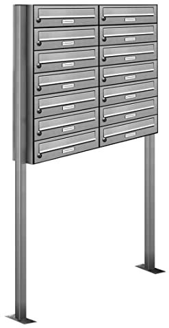 AL Briefkastensysteme 14er Edelstahl Standbriefkasten rostfrei als 14 Fach Briefkastenanlage DIN A4 in Postkasten Briefkasten Design modern