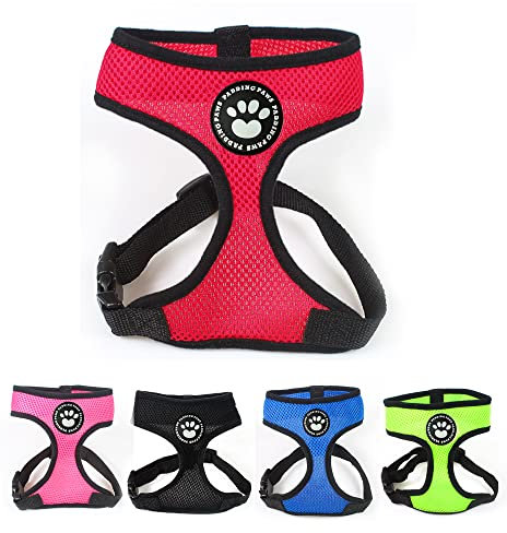 Dog Harness Puppy Harness Small Dog Harness Waterproof Soft Mesh Fabric Dog Puppy Pet Adjustable Harness Lead Leash (M, Red)