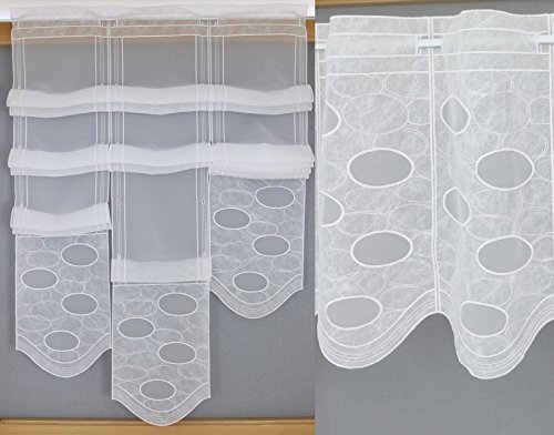 heimtexland ® Scheibengardine nach Maß Weiß Vlies Stickerei Höhe 45 cm Wunschbreite durch Stückzahl in 21,5 cm Schritten wählbar Bad Gardine Wellness Ökotex Typ404