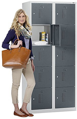 eurokraft | Basic | 5er-Schließfachschrank | 2 Abteile | lichtgrau/basaltgrau | B 800 mm | 10 Fächer | Zylinderschloss