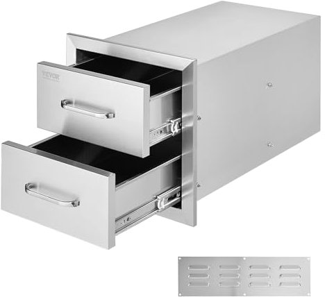 Mophorn Cajones Dobles de Acero Inoxidable de 35,5 x 36,5 x 58 cm, cajones de Cocina de Acero Inoxidable para Exteriores,Armario de Acero Inoxidable, para Almacenamiento de Utensilios de Cocina BBQ