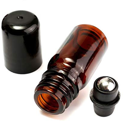 6Pcs 5mL Empty Brown Amber Glass Roll on Bottle Roller Bottles Refillable Metal Roller Ball Essential Oil Lipstick Liquid Attar Bottle Container Vial Pot Jar