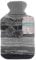 Large 2L Natural Rubber Hot Water Bottle with Warm Knitted Pattern Pom Pom Cover (Grey Distressed Stripes)