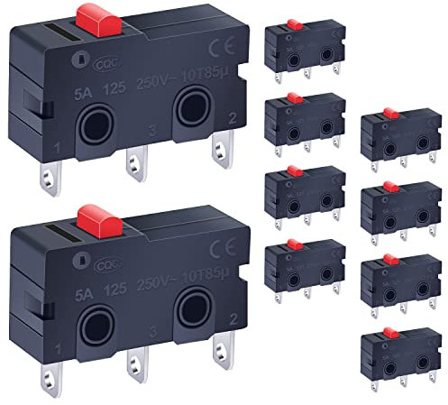 Taiss 10 pezzi micro interruttori di finecorsa 250V 5A 3 Pin 1NO 1NC,Mini Finecorsa SPDT,Rosso Ciliegia Arcade Attuatore a Pulsante per macchina utensile KW11-3Z-01