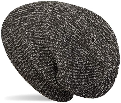 styleBREAKER Unisex Feinstrick Beanie Meliert Fleece Futter | Slouch-Passform, wärmendes Winter-Gewebe, elastische 22 cm Bundweite, 28 cm Gesamthöhe, passend für 54-64 cm Kopfumfang.