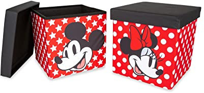 Disney Mickey & Minnie 15-Inch Storage Bin Cube Organizers with Lids | Set of 2