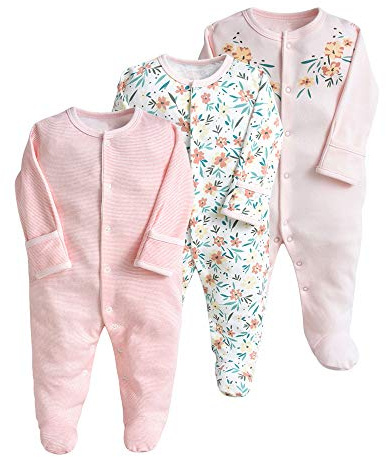 Minizone Baby Cotton Pyjama Set 3PCS Unisex Onesie Long Sleeve Overalls Cotton Romper, Pink , 3-6 Months