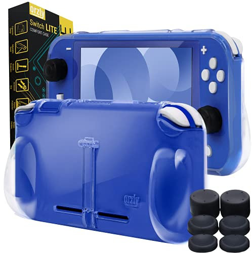 Orzly Coque pour Nintendo Switch Lite – Comfort Grip Case, Coque de Protection pour l'arrière de la Console Switch Lite avec poignées rembourrées & Support intégrées & Thumbgrips Inclus - Transparent
