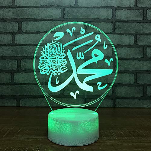 Jinson well 3D Islamischer Muhammad Lampe led Illusion Nachtlicht, 7 Farbwechsel Touch Switch Tisch Schreibtisch Dekoration Lampen perfekte Acryl ABS Base USB Kabel Spielzeug