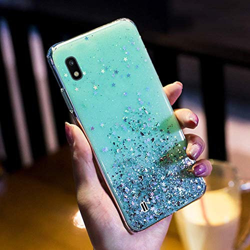 Herbests Kompatibel mit Samsung Galaxy A10 Handyhülle Glänzend Bunt Strass Sterne Glitzer Weich Silikon Hülle Ultra Dünn Crystal Clear Handytasche Durchsichtige Schutzhülle Case,Grün