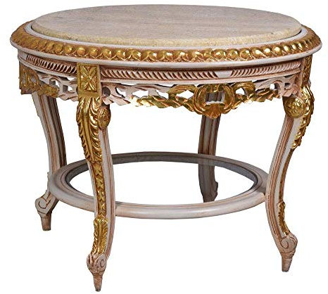 Couchtisch rund Wohnzimmertisch Marmorplatte Rokoko Beistelltisch Gold 68cm Antik Stil cat193 Palazzo Exklusiv