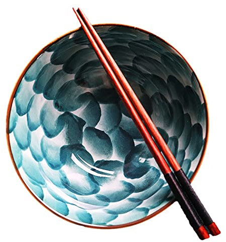 Plato Hondo Vajilla Sets, Tazón de cerámica Japonesa, Oscuro Pintado Cuerno Verde Set de Cubiertos tazón de Ramen Bowl Sombreros adecuados for el Restaurante Vajilla
