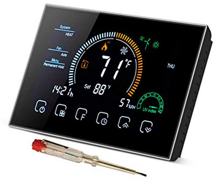 Nassboards 3AMP Smart BECA WiFi Thermostat for Gas/Water Boiler Heating - Simple Installation WiFi Temperature Controller Compatible with Alexa, Google Home, Touch Screen, Install Kit Included - Black
