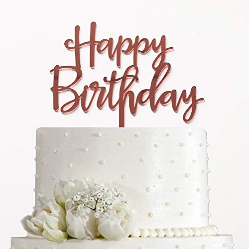 Happy Birthday Cake Topper – Geburtstagsparty-Dekorationen, Spiegel Rose Gold Acryl