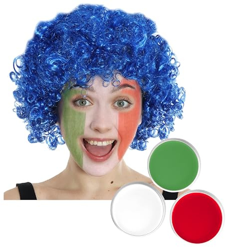I LOVE FANCY DRESS LTD Rugby Nations Perücken- und Gesichtsbemalungs-Set, englische Team-Fans, italienische Perücke und rot-weiße Gesichtsfarbe
