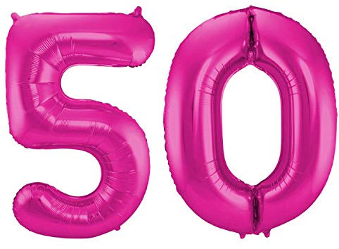 Folienballon 86 cm Zahlenballon, Luftballon, Geburtstag, Zahl für Helium und Luftfüllung geeignet Happy Birthday (Pink/Magenta, 50)