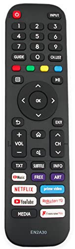 AULCMEET Télécommande de Rechange EN2A30 pour téléviseur Hisense 4K HDR 43A7300F 43A7320F 43A7340F 43A7360F 43AE7200F 43AE7210F 43AE7230F 43AE7250F 43A7300FTUK 43A7320FTUK 43AE7200FTUK 43AE7210FTUK