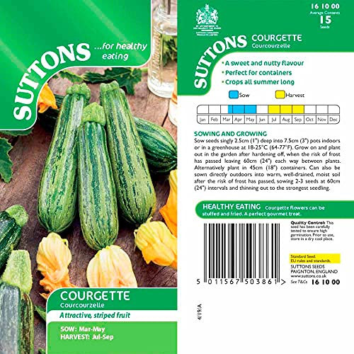 Suttons Courgette Seeds Courcourzelle, Zucchini, Cocozelle v. Tripolis, Striped Fruit, Ideal for Containers, Raised Bed, Packet Content Approx. 15 Seeds