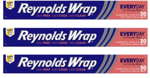 Reynolds Classic Kitchen Foil | Aluminium Foil | Tin Foil for Cooking, BBQ, Roasting | Pack of 3 Rolls, 304mm x 9.14m | Packaging May Vary