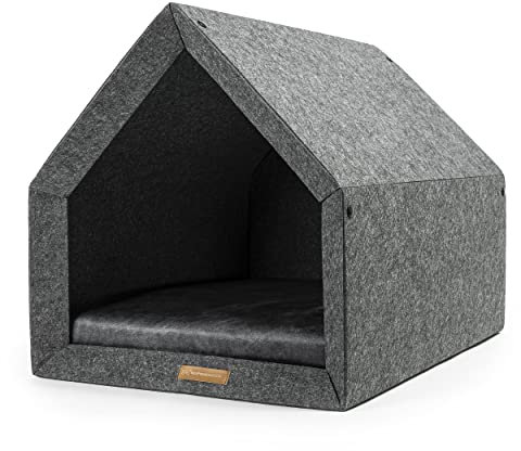 Rexproduct - PetHome Hundehütte mit Liegefläche und Dach I Biss- und Kratzfest I Gute Schalldämmung I Umweltfreundlich & Einfach zu Montieren I Größe S (60x42x43 cm) - Dunkelgrau und Graphit
