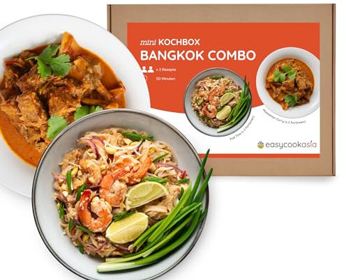 EasyCookAsia Bangkok Combo Kochbox I Pad Thai & Massaman Curry Kochbox I Thailands Grundzutaten für 2 Personon I Geschenkidee für Asia- und Kochliebhaber