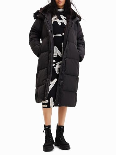 Desigual Damen Padded_noruega, 2000 Black, PADDED LONG OVERCOAT, Schwarz, L EU