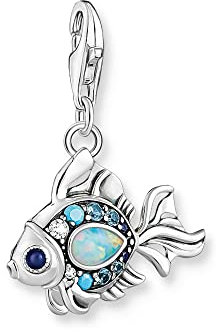 Thomas Sabo Charm-Anhänger Fisch mit Zirkonia aus Sterling-Silber in der Farbe Silber-Blau, Maße: 18,8mm, 25mm, 1884-945-7