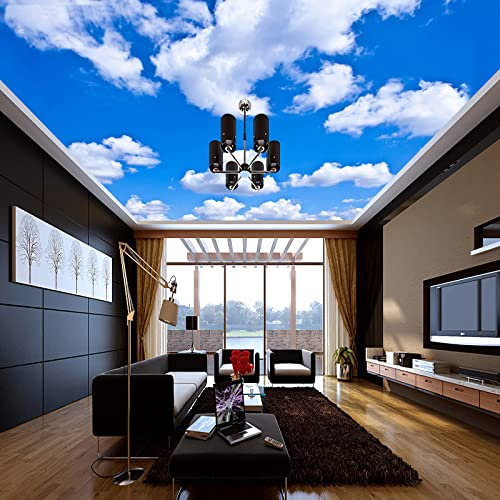 LHGBGBLN Murale 3d plafond papier peint clair ciel bleu ciel blanc nuages décoration de la maison plafond peinture murale salon chambre décoration mur art