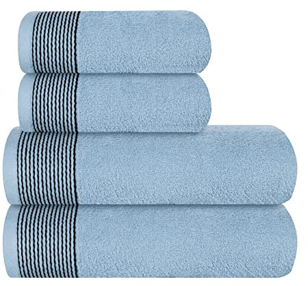 GLAMBURG Ultra Soft 4er-Pack Handtuch-Set, Baumwolle, enthält 2 übergroße Badetücher 70 x 140 cm, 2 Handtücher 50 x 90 cm, für den täglichen Gebrauch, kompakt und leicht — Himmelblau