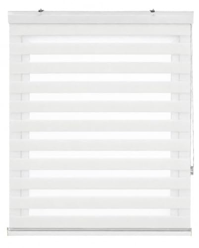 Estoralis | Sansa | Doppelrollo mit Weiss Kassette | Doppelter Stoff, Tag und Nacht | Farbe - Creme | 170 x 180 cm. (Breite/Höhe) Stoffgröße 167 x 175 cm. | Rollos für Fenster und Türen