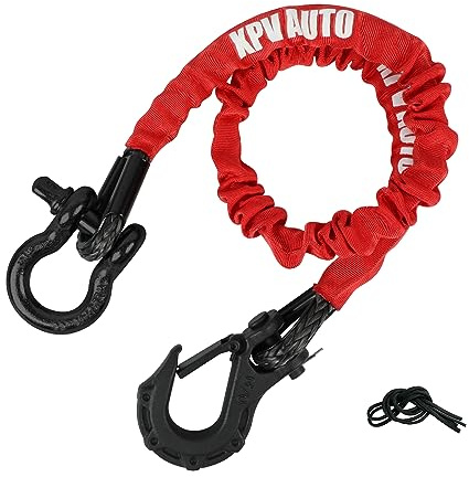 XPV AUTO Recovery Strap (18,000lb.) 2FT with Winch Hook and D-Ring Shackle Synthetic Tow Recovery Rope for ATV Mud Recovery