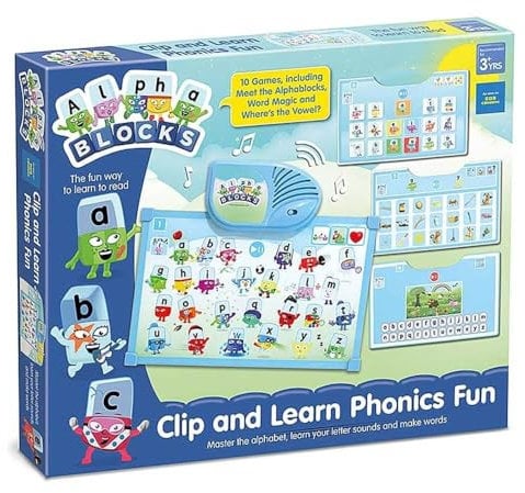 ALPHABLOCKS Clip & Learn Phonics Fun Toy - Interactive Alphabet Learning Toys with 10 Phonics Games - Letter Sounds, Word Building & Reading Skills Development for Ages 3+