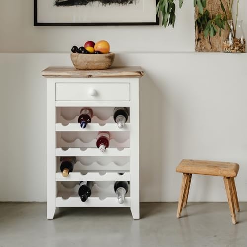 Statement Furniture Florence White Wine Rack with Drawer. Assembled Wooden Wine Console Sideboard Cabinet Cupboard