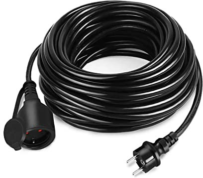 VA-Cerulean Cavo di prolunga da 20 m, cavo di prolunga di corrente con spina europea e tappo di protezione per interni ed esterni, 230 V, 16 A, IP44, nero