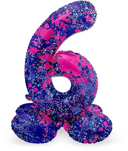 Folat 64776 Luftballon Geburtstag Stehender Ziffer Zahl 6 Paint Splash Lila Weltraum 41 cm - Decoration Geburtstagdeko, Ballon Zahl, Kein Helium erforderlich
