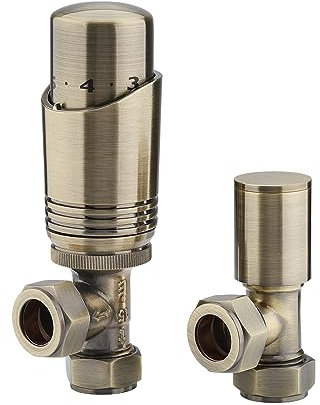 Sandy Beach Antique Brass Radiator Valves - Straight with Lockshield (15mm)