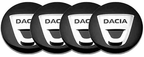 HEYCE 4 x 56 mm Logo Radmitte Abdeckungsabzeichen Aufkleber, geeignet für Dacia Duster Logan Sandero Lodgy Stepway, schwarz, 3D Radmitte Nabenkappen, Auto Logo Aufkleber,Black