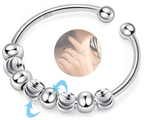 YUGDRUZY Anxiety Ring Silber 925 Damen Verstellbar Anti Stress Spinner Fidget Ring Angst Skill Schmuck Geschenke für Frauen