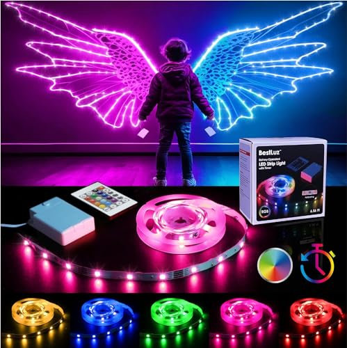 BestLuz LED Streifen Batteriebetriebene mit Timer, 2 Meter RGB DIY LED Strip mit Fernbedienung für Schlafzimmer, TV, Party, Skateboard, Klavier, Schrank, Dekor