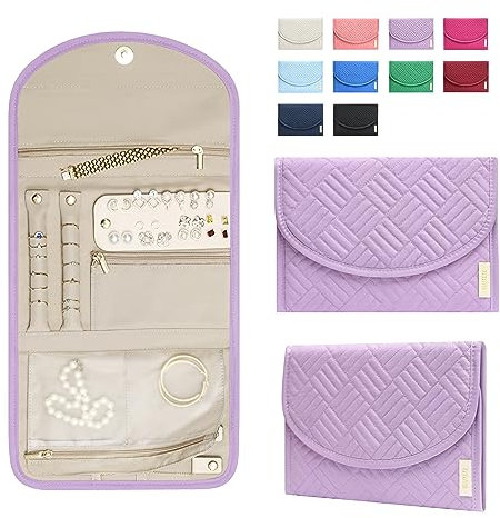 BLUTETE Faltbare Tasche für Schmuck, Reise-Schmuckkoffer, Reise-Schmuck-Aufbewahrungsbox für Damen, Ringe, Ohrringe, Halsketten, Armbänder, Organizer (lila)