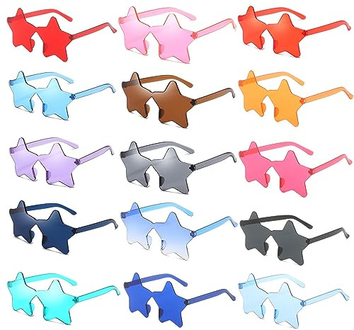 CAASFOOY 15 Paia Occhiali da Sole a Forma di Stella, Senza Cornice Occhiali Trasparenti Color Caramella Occhiali Colorati per Feste di Addio al Nubilato, Festival Musicali, Multicolore