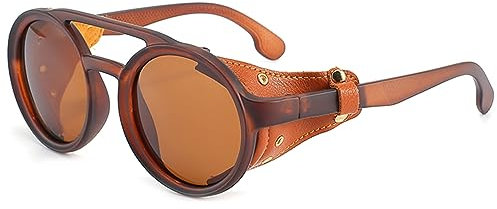 SHEEN KELLY Gothic Motorrad Sonnenbrille - Vintage Runde Wrap Side Shield Retro Steampunk für Männer und Frauen