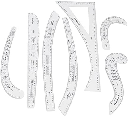 PerGar 7-teiliges Nählineal-Schneider-Set, Transparentes Nähen, Schneider-Musterherstellungslineal, Französisches Näh-Kurvenlineal-Set für Modedesign, Stoffführungen, Erstellung von