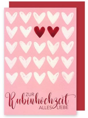 Rubinhochzeit Grußkarte 40 Hochzeitstag Herzen Alles Liebe 16x11cm