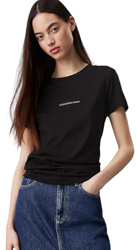 Calvin Klein Jeans Damen T-Shirt Kurzarm Monologo Slim Rundhalsausschnitt, Schwarz (Ck Black), S