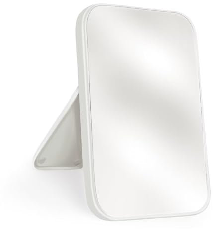 Yatnks Schminkspiegel, 20,3 cm, einfacher tragbarer Reisespiegel mit Ständer, stehend und an der Wand, doppelte Verwendung, Weiß