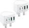 2-Pack 40W USB C Fast Charger, 4-Port Multi Charger UK Charging Plug Dual Type C PD Power Adapter + Micro USB Plug for iPhone 16 15 14 13 12 11 Pro Max XR XS, iPad, Samsung