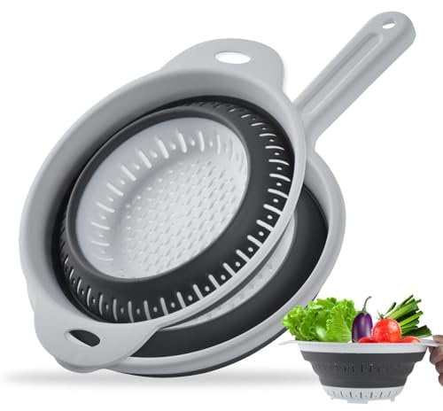 2 Ensemble de Passoires Pliables en Silicone pour la Cuisine, Paniers de Vidange de Fruits et Légumes, Ensemble de Passoires & Tamis Alimentaires pour Drainer les Pâtes, Fruits et Légumes