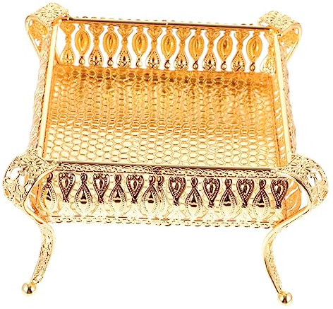 Zerodeko Metal Fruit Plate Snack Serving Tray Storage Box for Home Restaurant Kitchen Use Gold Square Shape
