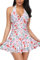 SHEKINI Tankini une pièce pour femme - Col en V - Dos nu - Bikini ventre plat - Froncé - Noir - Grande taille - Avec short, Fleur rose., M